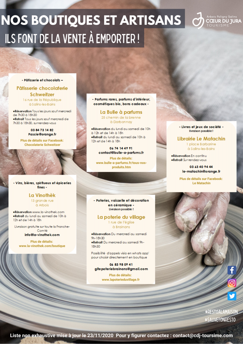 Liste artisans vente à emporter Coeur du Jura