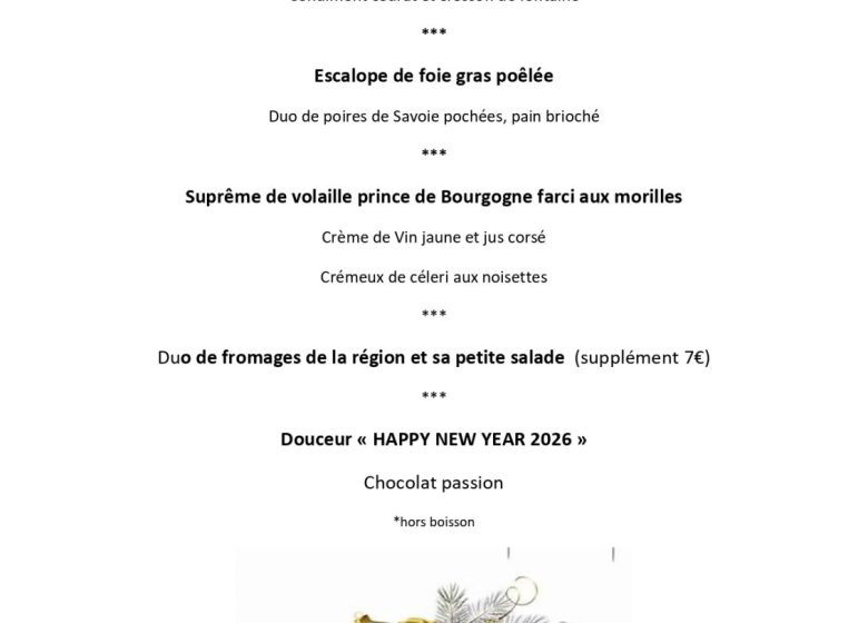 Menu Réveillon du 31 décembre